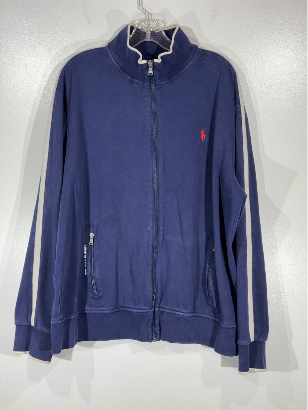 Polo Ralph Lauren Men’s XXL Full Zip Track Jacket Navy Blue Cotton Pony Stripe